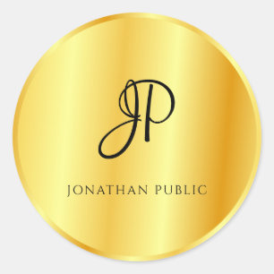 Faux Gold Metallic look Monogramed Sjabloon Ronde Sticker