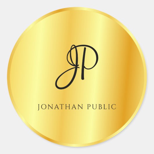 Faux Gold Metallic look Monogramed Sjabloon Ronde Sticker (Voorkant)