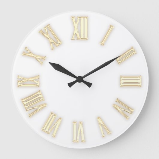 Faux Gold Metallic minima Roman Numbers White Grote Klok (Voorkant)