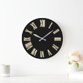 Faux Gold Metallic Minimale Roman Numbers Black Grote Klok (Huis)