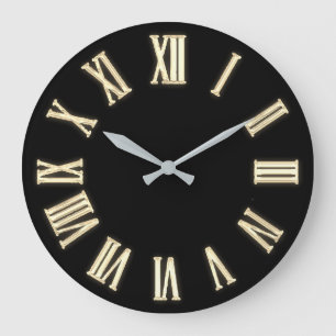Faux Gold Metallic Minimale Roman Numbers Black Grote Klok