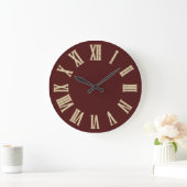 Faux Gold Metallic Minimale Roman Numbers Burgundy Grote Klok (Huis)