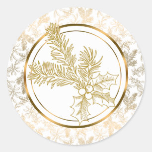 Faux Gold Metallic Mistletoe en Holly Ronde Sticker