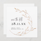 Faux Gold Minimalist Wreatard Square Save the Date (Voorkant / Achterkant)