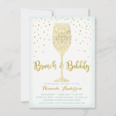 Faux Gold & Mint Brunch & Bubbly Vrijgezellenfeest Kaart (Voorkant)