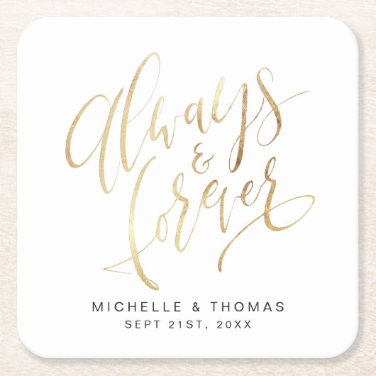 Faux Gold Modern Eenvoudig Altijd en voor altijd s Kartonnen Onderzetters (Voorkant)