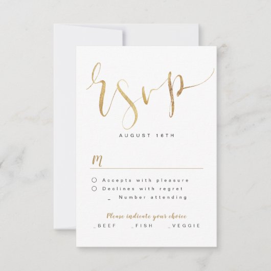 Faux Gold Modern Eenvoudig Script bruiloft RSVP (Voorkant)