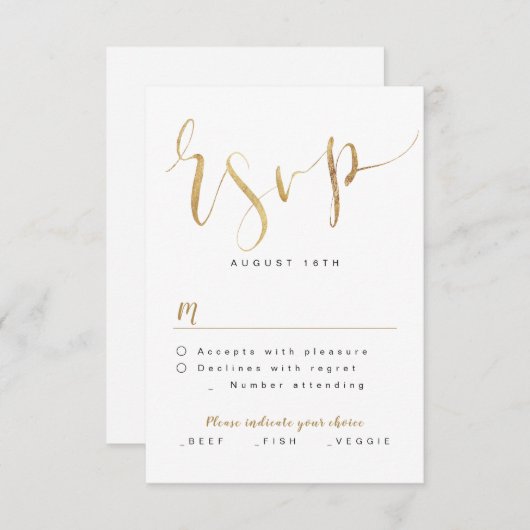 Faux Gold Modern Eenvoudig Script bruiloft RSVP (Voorkant / Achterkant)