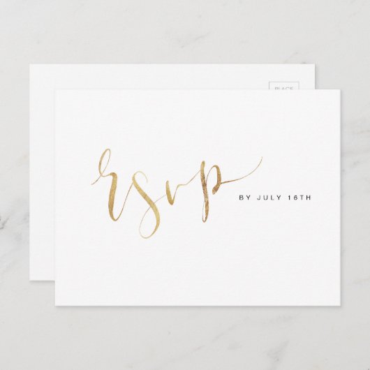 Faux Gold Modern Eenvoudig Script bruiloft RSVP Uitnodiging Briefkaart (Voorkant / Achterkant)