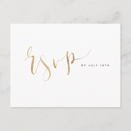 Faux Gold Modern Eenvoudig Script bruiloft RSVP Uitnodiging Briefkaart (Voorkant)