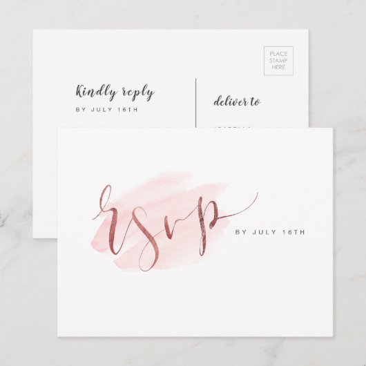 Faux Gold Modern Eenvoudig Script bruiloft RSVP Uitnodiging Briefkaart (Voorkant / Achterkant)