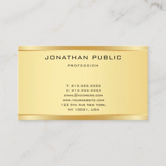 Faux Gold Modern Eenvoudige Elegante Sjabloon Stij Visitekaartje (Voorkant)