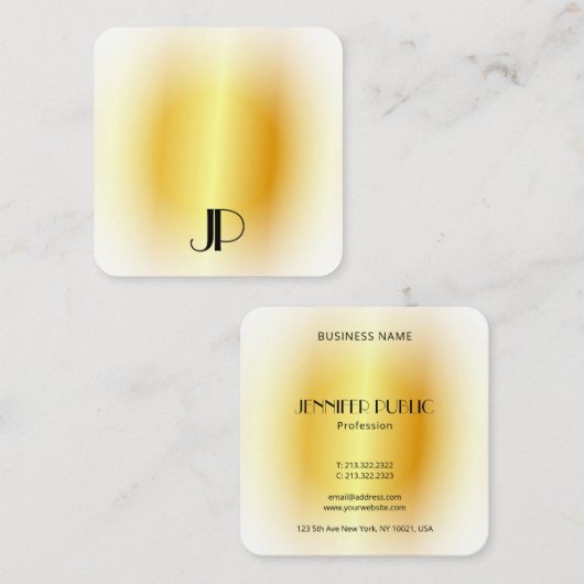 Faux Gold Modern Elegant Gold Monogram Sjabloon Vierkante Visitekaartje (Voorkant / Achterkant)