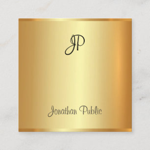 Faux Gold Modern Elegant Handgeschreven Monogramme Vierkante Visitekaartje