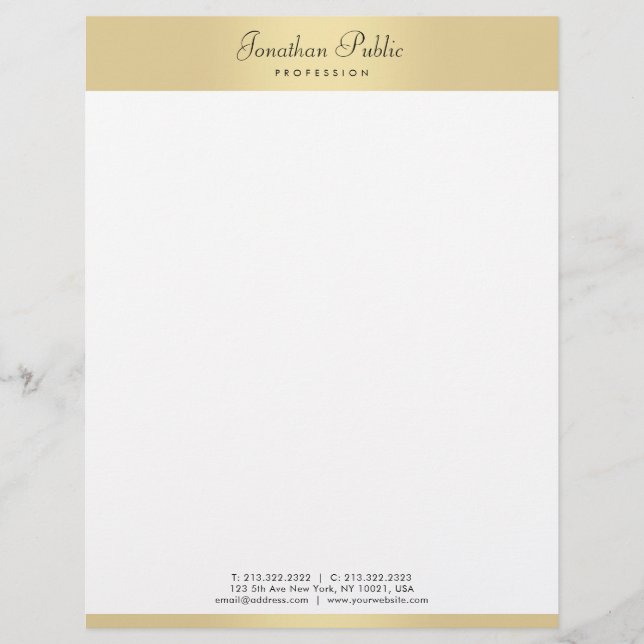 Faux Gold Modern Elegant Handgeschreven Text Sjabl Briefhoofd (Voorkant)