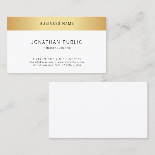 Faux Gold Modern Elegant Minimalistics Sjabloon Visitekaartje (Voorkant / Achterkant)