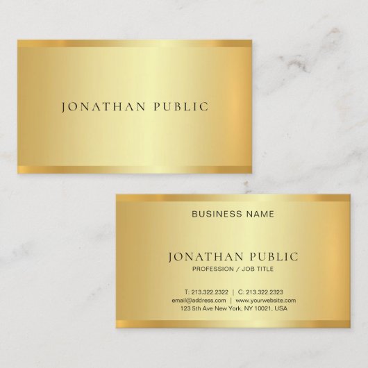 Faux Gold Modern Elegant Minimalistische Sjabloon  Visitekaartje (Voorkant / Achterkant)