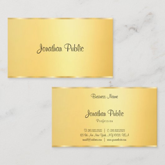 Faux Gold Modern gekalligrafeerd design Sjabloon Visitekaartje (Voorkant / Achterkant)