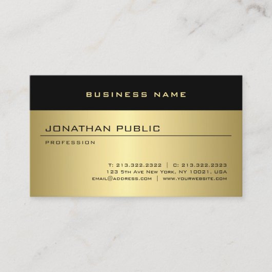 Faux Gold Modern Glamor Persoonlijke Sjabloon Visitekaartje (Voorkant)
