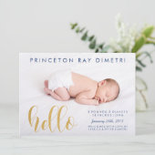 Faux Gold Modern Hallo geboorteaankondiging Aankondiging (Staand voorkant)