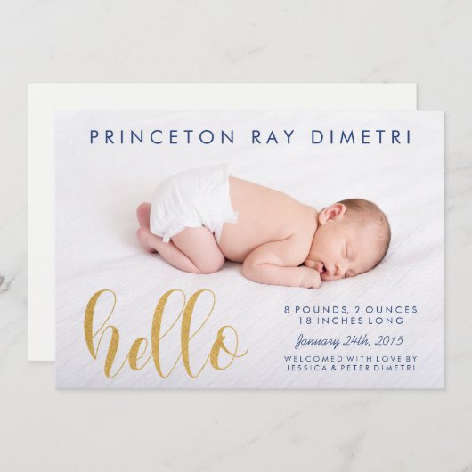 Faux Gold Modern Hallo geboorteaankondiging Aankondiging (Voorkant / Achterkant)