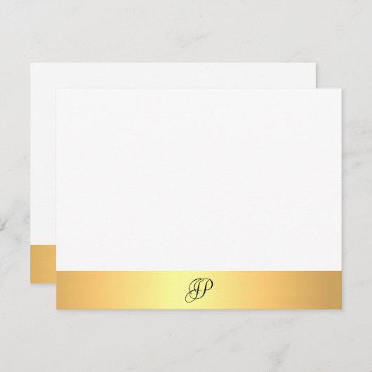 Faux Gold Modern Hand Script Monogram Naam Notitiekaartje (Voorkant / Achterkant)