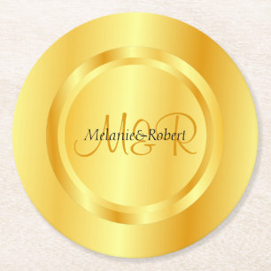 Faux Gold Modern Monogram Elegant Custom Sjabloon Ronde Kartonnen Onderzetter