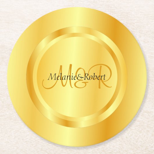 Faux Gold Modern Monogram Elegant Custom Sjabloon Ronde Kartonnen Onderzetter (Voorkant)