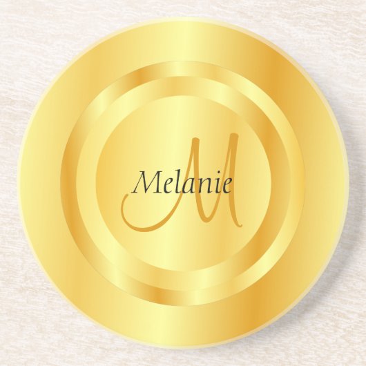 Faux Gold Modern Monogram Elegant Sjabloon Zandsteen Onderzetter (Voorkant)