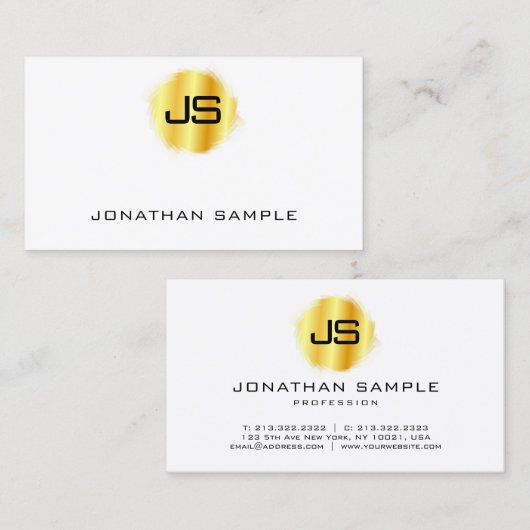 Faux Gold Modern Monogram Professional Elegant Visitekaartje (Voorkant / Achterkant)