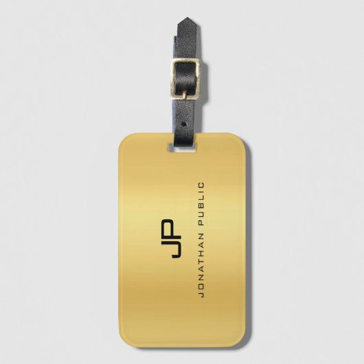 Faux Gold Modern Monogram Sjabloon Glamor Bagagelabel (Voorkant (verticaal))
