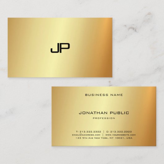 Faux Gold Modern Professional Monogram Elegant Visitekaartje (Voorkant / Achterkant)