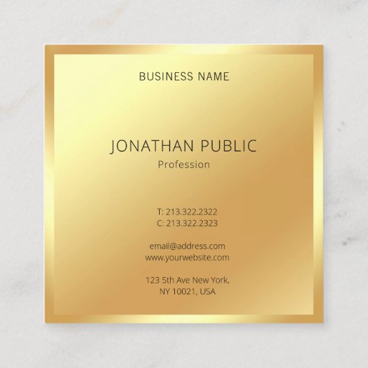 Faux Gold Modern Professionele Glamoureuze Sjabloo Vierkante Visitekaartje (Achterkant)