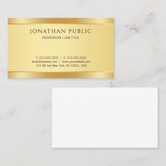 Faux Gold Modern Simple Design Elegant Sjabloon Visitekaartje (Voorkant / Achterkant)