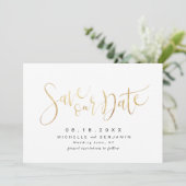 Faux Gold Modern Simple Script Save the Date (Staand voorkant)