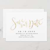 Faux Gold Modern Simple Script Save the Date (Voorkant / Achterkant)