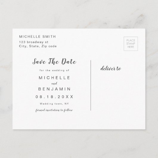Faux Gold Modern Simple Script Save the Date Aankondigingskaart (Achterkant)