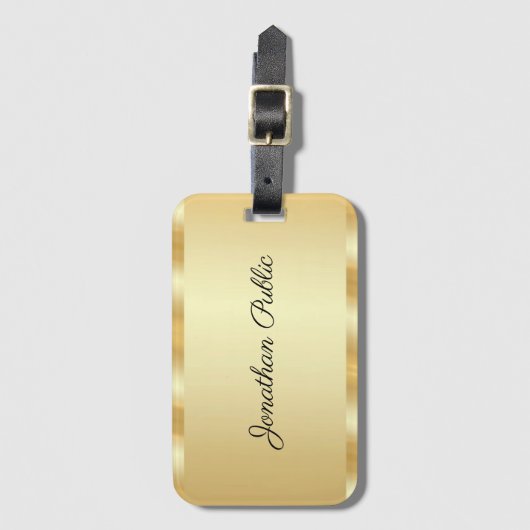 Faux Gold Modern Sjabloon Typografie Script Naam Bagagelabel (Voorkant (verticaal))