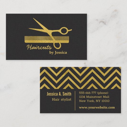 Faux Gold Moderne Chic Schaar Kam Haar Stylist Visitekaartje (Voorkant / Achterkant)