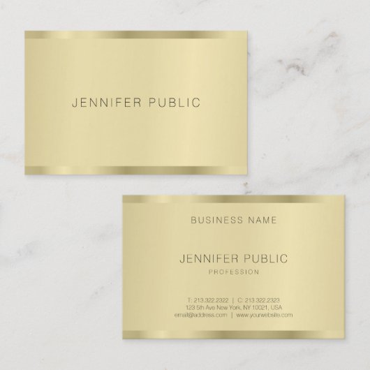 Faux Gold Moderne minimalistische Sjabloon Elegant Visitekaartje (Voorkant / Achterkant)