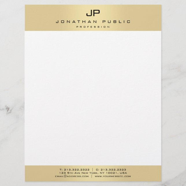 Faux Gold Monogram Moderne persoonlijke Sjabloon Briefhoofd (Voorkant)