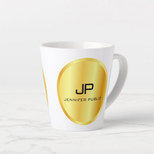 Faux Gold Monogram, op maat gesneden rendy Sjabloo Latte Mok (Rechterhoek)