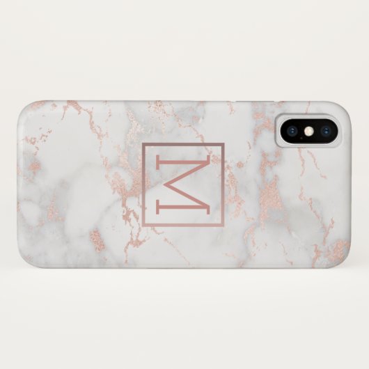 Faux Gold Monogram op roze marmeren steen Case-Mate iPhone Case (Achterkant (horizontaal))