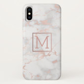Faux Gold Monogram op roze marmeren steen Case-Mate iPhone Case (Achterkant)