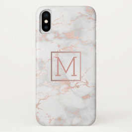 Faux Gold Monogram op roze marmeren steen iPhone X Hoesje