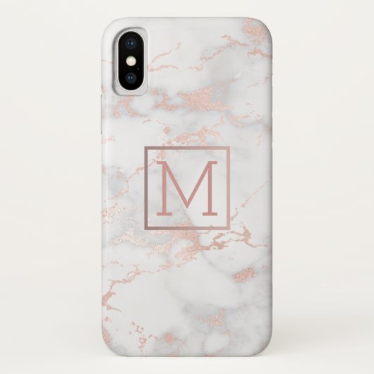 Faux Gold Monogram op roze marmeren steen Case-Mate iPhone Case (Achterkant)