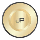 Faux Gold Monogramed Custom Elegant Sjabloon Hockey Puck (Voorkant)