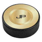 Faux Gold Monogramed Custom Elegant Sjabloon Hockey Puck (3/4)