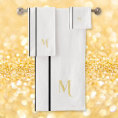 Faux Gold Monogrammed Black Racing Stripes Wit Bad Handdoek