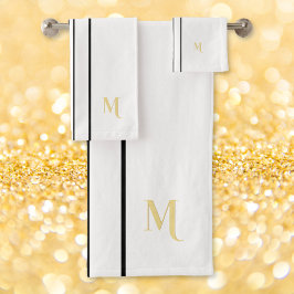 Faux Gold Monogrammed Black Racing Stripes Wit Bad Handdoek